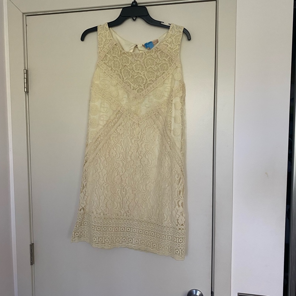Champagne & Strawberry Cream Colored lace dress, 8P